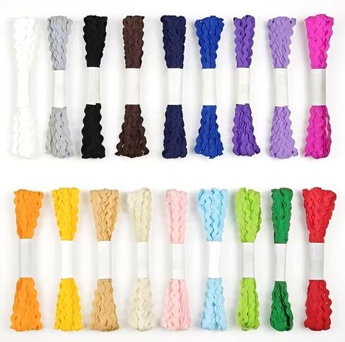 18 Colors Rick Rack Trim for Sewing, 98 Yards RIC Rac Ribbon (5m Per Color), Wavy Fabric Trim Zigzag Decorative Ribbon for Crafts, DIY Projects, Quilting, Holiday Embellishments in Kuwait