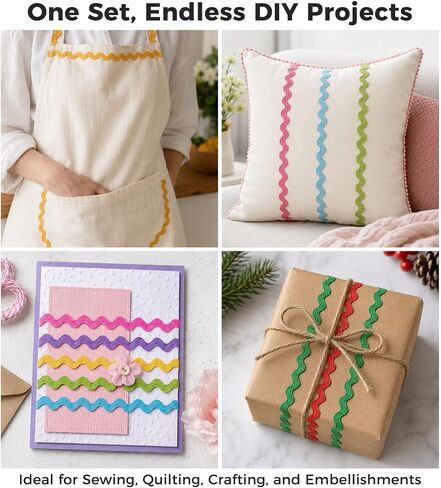 18 Colors Rick Rack Trim for Sewing, 98 Yards RIC Rac Ribbon (5m Per Color), Wavy Fabric Trim Zigzag Decorative Ribbon for Crafts, DIY Projects, Quilting, Holiday Embellishments in Kuwait