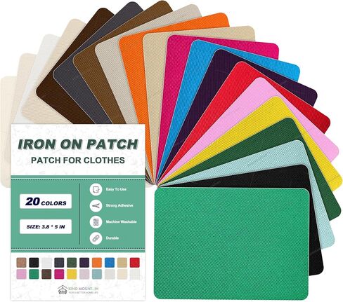 Iron on Patches for Clothes, 20 Pieces Multi-Colored Patches for Cloth, 100% Cotton Fabric Patches for Clothing, Bag, Hat Repair, Clothing Repair Decorating Kit 3.7" by 4.9" (9.5 cm x 12.5 cm) in Saudi Arabia