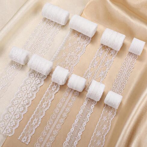 50 Yards White Lace Ribbon 10 Rolls 1 inch to 2.5 inch Width in Kuwait