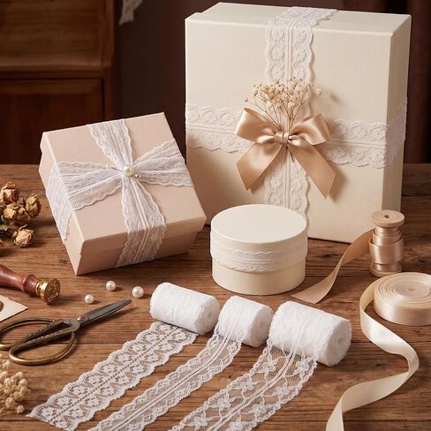 50 Yards White Lace Ribbon 10 Rolls 1 inch to 2.5 inch Width in Kuwait