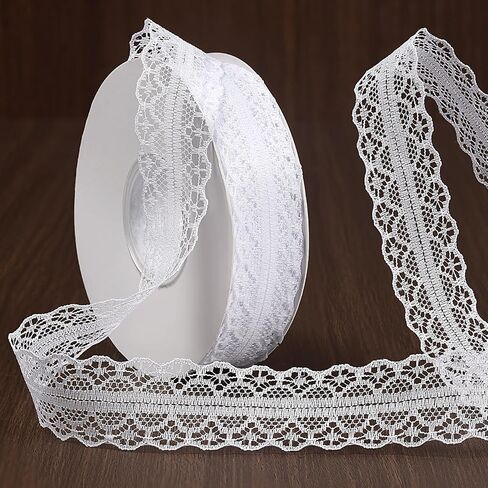 Lace Trim Ribbon, 20-Yard White Lace Ribbon, 0.6 Inch Width White Laces Trims, White Lace Trim Ribbon for Crafts Sewing and Bridal Wedding Dress Applique Decorations in Kuwait