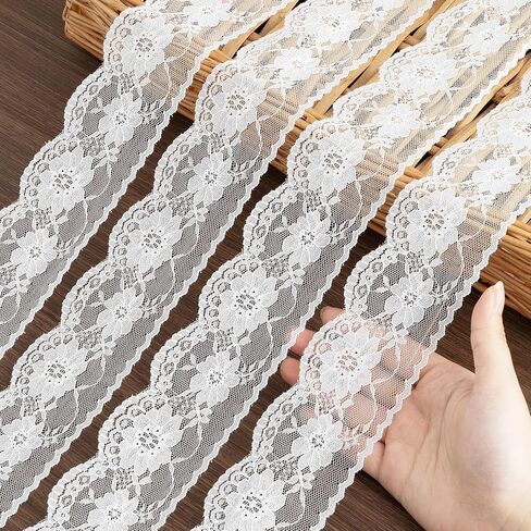 15 Yards White Lace Trim, 15 Yard White Lace Ribbon,1.8inch White Cotton Eyelet Lace Ribbon,Floral Embroidery Ruffle Lace Trim for Sewing Dresses Clothes and Bridal Wedding Applique Decoration in Kuwait