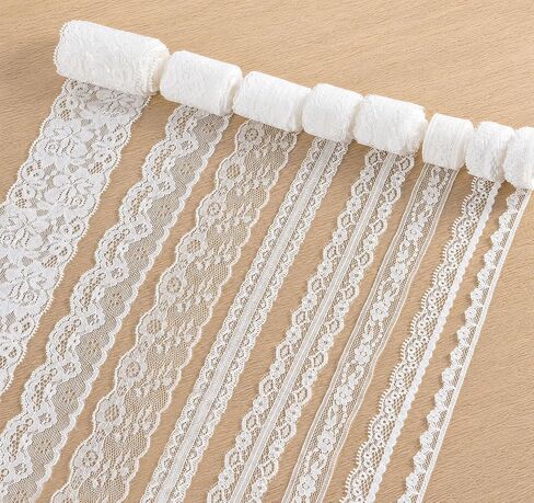 ilauke 46 Yards White Lace Ribbon 14 Rolls Vintage Lace Trims 0.6 to 2.1 inch Ribbon Laces with Assorted Pattern for Sewing, Crafts, Wedding Decor, Flower Ribbons, 3.28 Yards Each in Kuwait