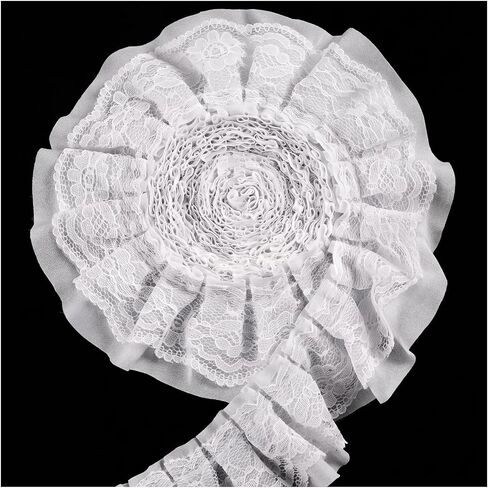 Ruffled Lace Trim 2-Layer Organza & Lace Ribbon 6Yard Long 2inch Width for Wedding Dress,Table Decorations,DIY Sewing Crafts,Curtains Home Decor Embellishments(Light Pink) in Saudi Arabia