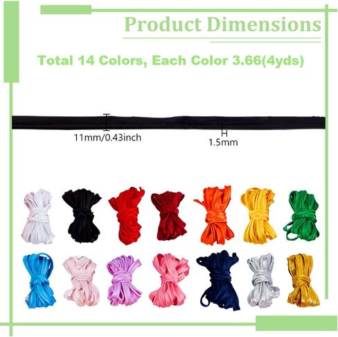AHANDMAKER 56 Yards 14 Colors Maxi Piping Bias Tape with Welting Cord 3/8 inch Wide Upholstery Piping Trim with Welting Cord Fabric Edge Trim for Sewing Project Home Decoration Webbing Garment in Kuwait