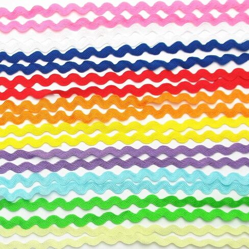 50yards Multi-Colors Colorful 5mm Wave Bending Fringe Trim Ribbon for Clothes Dress Sewing Flower Making Home Party Wedding Decoration Lace Ribbon Craft Supply (Mix, 1/4"(5mm)) in Saudi Arabia