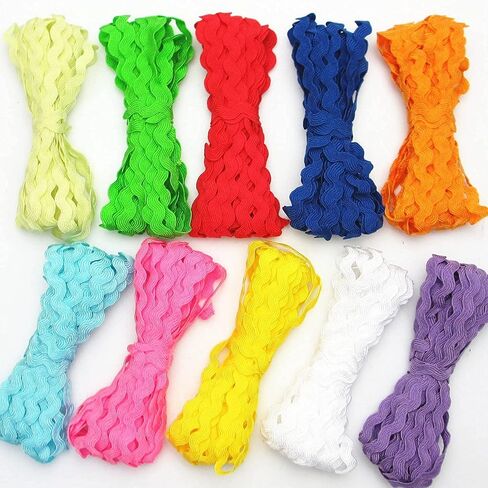 50yards Multi-Colors Colorful 5mm Wave Bending Fringe Trim Ribbon for Clothes Dress Sewing Flower Making Home Party Wedding Decoration Lace Ribbon Craft Supply (Mix, 1/4"(5mm)) in Saudi Arabia