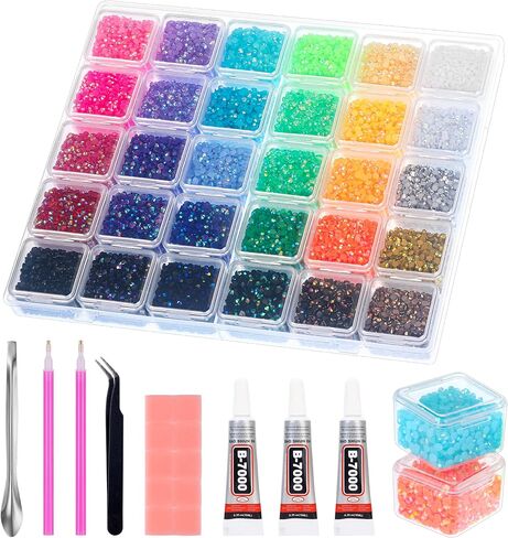 30000pcs Silver Resin Rhinestones Bedazzling Kit 2/3/4/5/6mm Mixed Sizes in Saudi Arabia