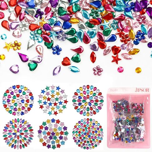 JPSOR 900pcs Acrylic Flatback Gems Rhinestones, 9 Shapes in Saudi Arabia