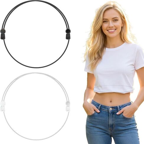 2 Pack Crop Top Tuck Band, Adjustable Elastic Shirt Cropping Band for Women Tucking Shirts Sweater, Black and White in Saudi Arabia