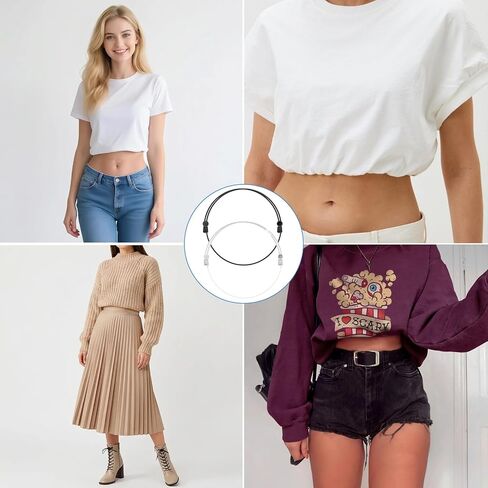 2 Pack Crop Top Tuck Band, Adjustable Elastic Shirt Cropping Band for Women Tucking Shirts Sweater, Black and White in Saudi Arabia