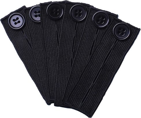 Elastic Button Extenders for Men and Women, Waist Extenders Adjustable for Pants, Trousers, Dress and Jeans, 6-Pack (Black) in Kuwait