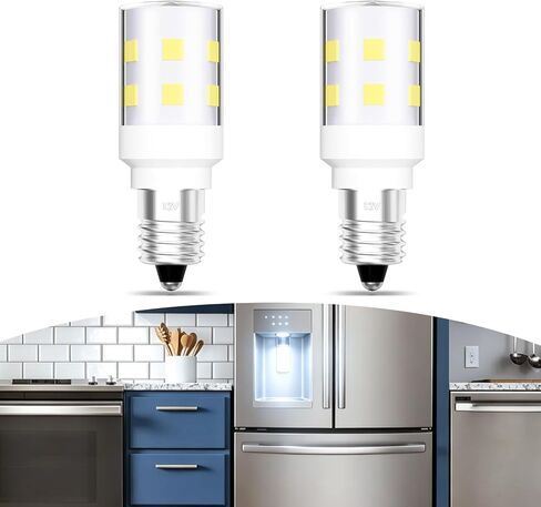 مصابيح LED 12 فولت E12 من Makergroup لموزع مياه ثلاجة 12 فولت لمبة إضاءة صانع الثلج WR02X12208، WR01X37885، 416099 ضوء النهار الأبيض 6000k غير قابلة للتعتيم، عبوة من 2 in Kuwait