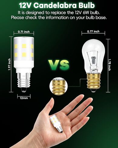 مصابيح LED 12 فولت E12 من Makergroup لموزع مياه ثلاجة 12 فولت لمبة إضاءة صانع الثلج WR02X12208، WR01X37885، 416099 ضوء النهار الأبيض 6000k غير قابلة للتعتيم، عبوة من 2 in Kuwait
