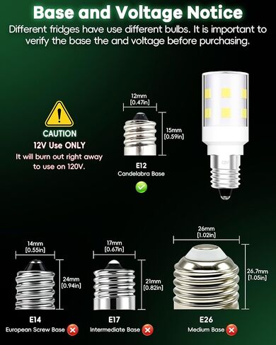 مصابيح LED 12 فولت E12 من Makergroup لموزع مياه ثلاجة 12 فولت لمبة إضاءة صانع الثلج WR02X12208، WR01X37885، 416099 ضوء النهار الأبيض 6000k غير قابلة للتعتيم، عبوة من 2 in Kuwait