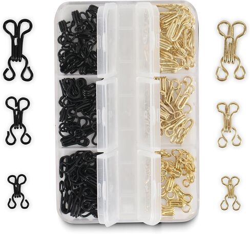 Ahviesli 72 Pairs Hook and Eye Sewing Kit – Black and Silver Bra Hooks Replacement in Multiple Sizes, Ideal for DIY Clothing Repairs, Underwear Alteration, and Home Sewing, with Storage Box in Kuwait