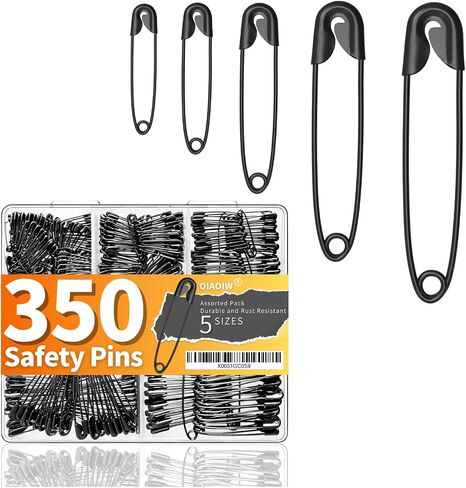 350 Pack Silver Safety Pins for Clothes 5 Assorted Sizes Strong Heavy Duty in Kuwait