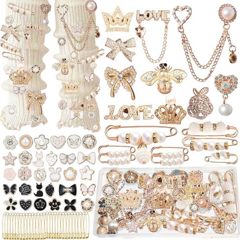 Junk Sock Charms Kit, Brooches and Pins for Women, Bag Charms Safety Pins in Kuwait