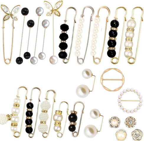 24 Pieces Pearl Crystal Brooch Safety Pins Button Pins Pant Waist Tightener Pins for Clothes Sweater Shawl Collar Dress Cardigan Shirt Jeans Decoration Accessories for Women Girls in Saudi Arabia