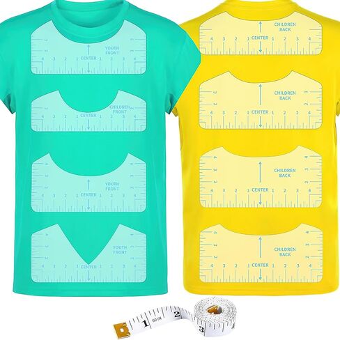 9Pcs Tshirt-Ruler Guide to Center Vinyl, Transparent V-Neck/Round PVC Ruler for Alignment, Heat Press, Children Youth Adult, Front and Back Measurement (10in) in Kuwait