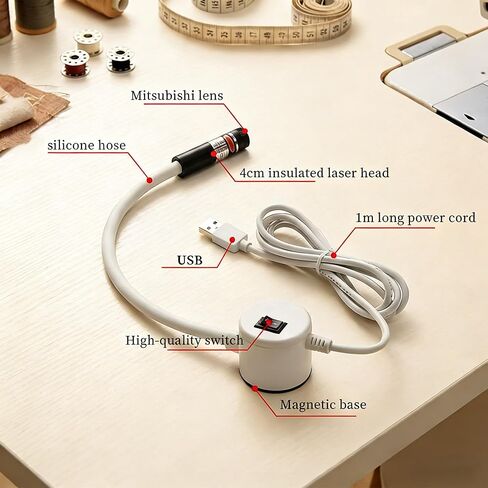 Magnetic Sewing Machine Light - Red Cross-Line Seam Guide with Strong Magnetic Base, Flexible Gooseneck Arm & USB Power, Hands-Free Precision Quilting Light for Straight Stitching in Kuwait