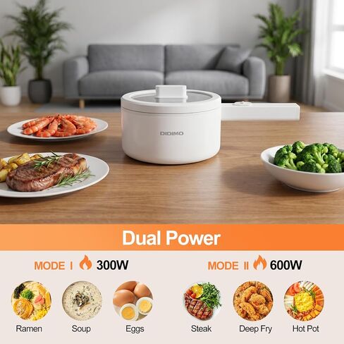 DiDimo Electric Hot Pot，1.5L Stainless Steel Mini Pot，Rapid Noodles Cooker，Shabu Hot Pot，For Steak, Egg, Fried Rice, Ramen, Oatmeal, Soup，With Over-Heating Protection, Boil Dry Protection（Egg Rack Included） in Kuwait