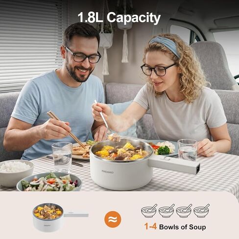 DiDimo Electric Hot Pot，1.5L Stainless Steel Mini Pot，Rapid Noodles Cooker，Shabu Hot Pot，For Steak, Egg, Fried Rice, Ramen, Oatmeal, Soup，With Over-Heating Protection, Boil Dry Protection（Egg Rack Included） in Kuwait