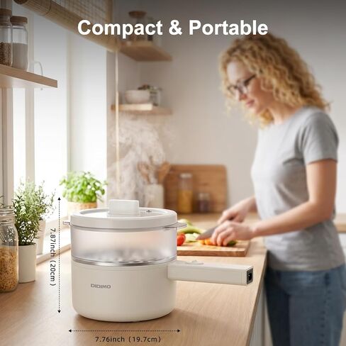 DiDimo Electric Hot Pot，1.5L Stainless Steel Mini Pot，Rapid Noodles Cooker，Shabu Hot Pot，For Steak, Egg, Fried Rice, Ramen, Oatmeal, Soup，With Over-Heating Protection, Boil Dry Protection（Egg Rack Included） in Kuwait