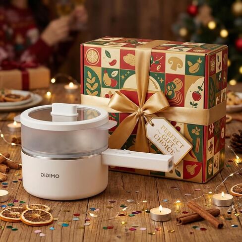 DiDimo Electric Hot Pot，1.5L Stainless Steel Mini Pot，Rapid Noodles Cooker，Shabu Hot Pot，For Steak, Egg, Fried Rice, Ramen, Oatmeal, Soup，With Over-Heating Protection, Boil Dry Protection（Egg Rack Included） in Kuwait