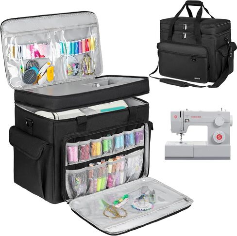 Sewing Machine Case with Removable Hard Bottom Pad,2 Layer Sewing Machine Carrying Bag Universal Tote Bag Fit for Most Standard Size Singer,Brother,Janome and Sewing Accessories,Black(Bag Only) in Saudi Arabia