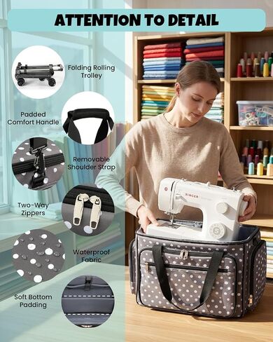 Amythe Rolling Sewing Machine Bag with Wheels, 5-Wheel Carrying Case in Saudi Arabia