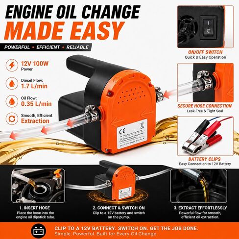 PLUMIA 12V 100W Oil Change Pump Extractor, Upgraded Oil/Diesel Fluid Pump Extractor Scavenge Suction Transfer Pump, Marine Electric Oil Pump, For Boat, Car, Motorcycle, ATV, RV, Truck, Motorbike in Saudi Arabia