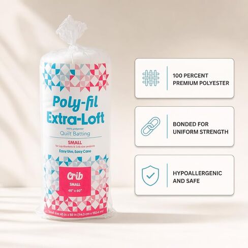 Fairfield Poly-Fil Extra-Loft Quilt Batting, Premium Polyester Batting for Quilting, Ideal for Lap Blankets and Crib-Size Projects, Quilting Supplies, 45" X 60" in Kuwait