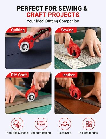 45mm Fabric Rotary Cutter with 5 Extra Blades, Ergonomic Handle in Saudi Arabia