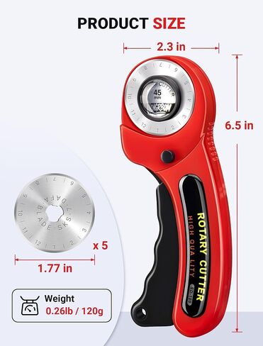 45mm Fabric Rotary Cutter with 5 Extra Blades, Ergonomic Handle in Saudi Arabia