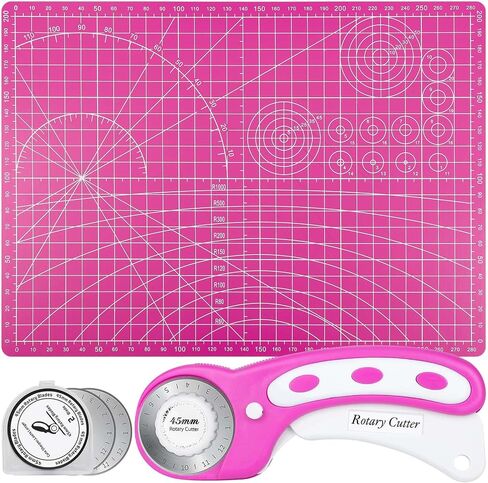 Rotary Cutter and Mat Set, Audab Self Healing Sewing Mats Shirt Cutter 45mm Fabric Cutter Wheel with 2 Blades Rotary Cutting Mat for Crafts Fabric Quilting Hobby (9" x 12" (A4) in Saudi Arabia