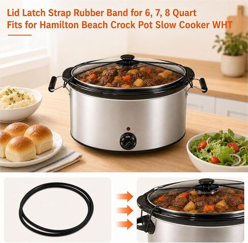 black Lid Latch Strap Rubber Band 6,7,8 quart Hamilton Beach Crock pot slow cooker WHT … in Kuwait