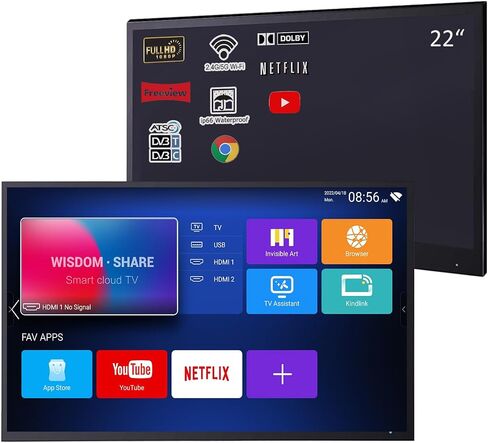 Soulaca 22 inches Smart Mirror TV Screen Waterproof Bathroom Shower Television Integrated WiFi Bluetooth 1080P ATSC Tuner 2024 New Model in Kuwait