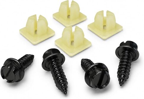 License Plate Screw Kit - Black, OEM Style Fasteners with Nylon Screw Retainers for Mounting Front and Back License Plates on Cars, SUVs, Trucks - Rustproof, Self Tapping Bolts (Black Stainless Steel) in Kuwait