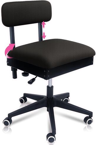 Pink Power Sewing Chair with Wheels and Adjustable Back Support - Hydraulic Armless Machine Chair for Crafting, Quilting, Artists - Sewing Room Furniture - Ergonomically Designed Professional in Kuwait