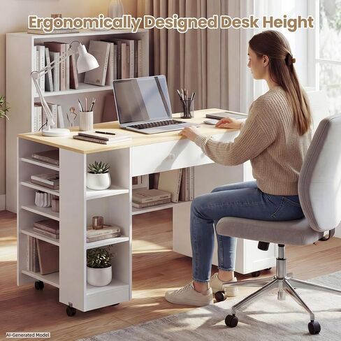 Rolling Craft Table with Sewing Machine Storage Drawer (White+Wood) in Saudi Arabia