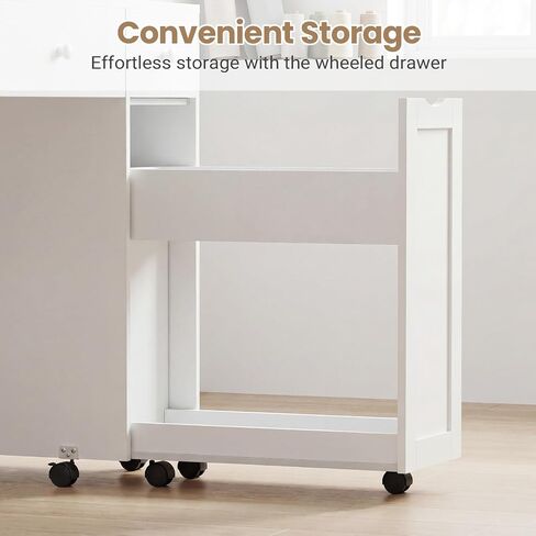 Rolling Craft Table with Sewing Machine Storage Drawer (White+Wood) in Saudi Arabia