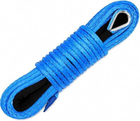 Ucreative 1/4 Inch x 50 Feet 10,000LBs Synthetic Winch Line Cable Rope with Black Protecing Sleeve for ATV UTV (Blue) in Kuwait