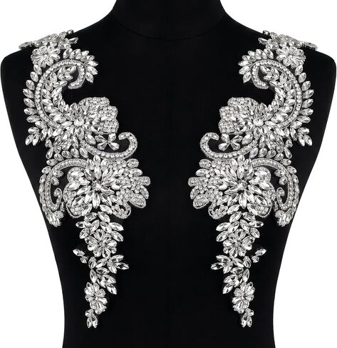 Rhinestone Beaded Applique Patches, Sew On Bridal Dress Trim, Silver in Saudi Arabia
