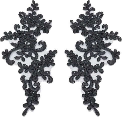 2 Pcs Flower Lace Appliques 3D Embroidery Lace Patch Sewing Addition Embellishments for Wedding Bridal Dress Clothes DIY Crafts Accessories Decoration, 9.8 x 4.9 Inch,Gold in Saudi Arabia