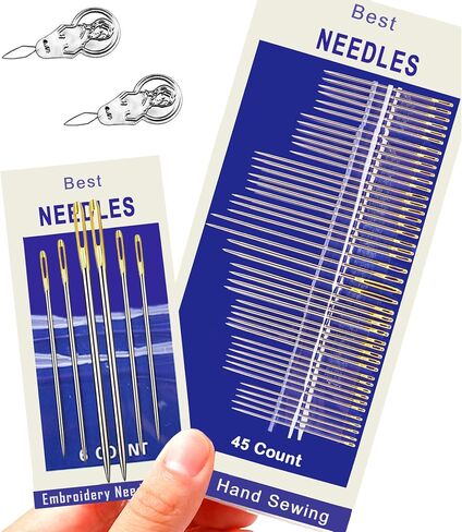 Premium Large Eye Sewing Needles, 5 Size Sewing Sharp Needles for Handsewing, Leather Embroidery Thread Needle, Stainless Steel Yarn Knitting Needle with Threader, for Crafts, Repair, Quilting in Saudi Arabia