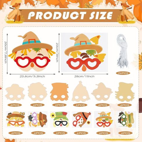 clothmile 24 Pack Thanksgiving Scarecrow Mask Craft Kits for Thanksgiving Paper Craft Scarecrow Mask with Stickers Fall Arts Craft Kit Fall Party Favors for Art Project in Kuwait