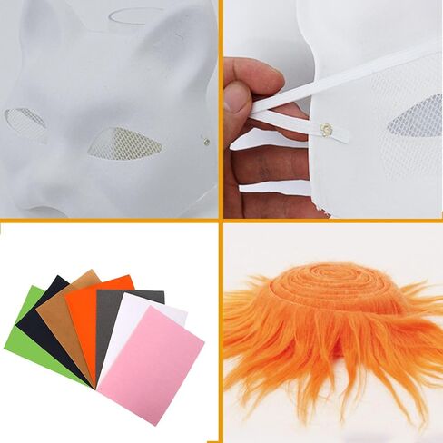 Therian Mask Kit - DIY Blank Cat Masks Set to Dress Up with Felt Fabric Sheet Plush Faux Fur Eye Mesh for Cosplay Party Halloween Christmas Easter Crafts Masquerade in Kuwait