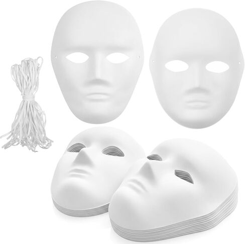 40 Pack 2 Sizes DIY Full Face Masks Paintable White Plain Paper Mache Masks in Saudi Arabia